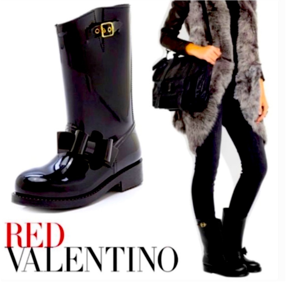 - Red Valentino black matte rain boots